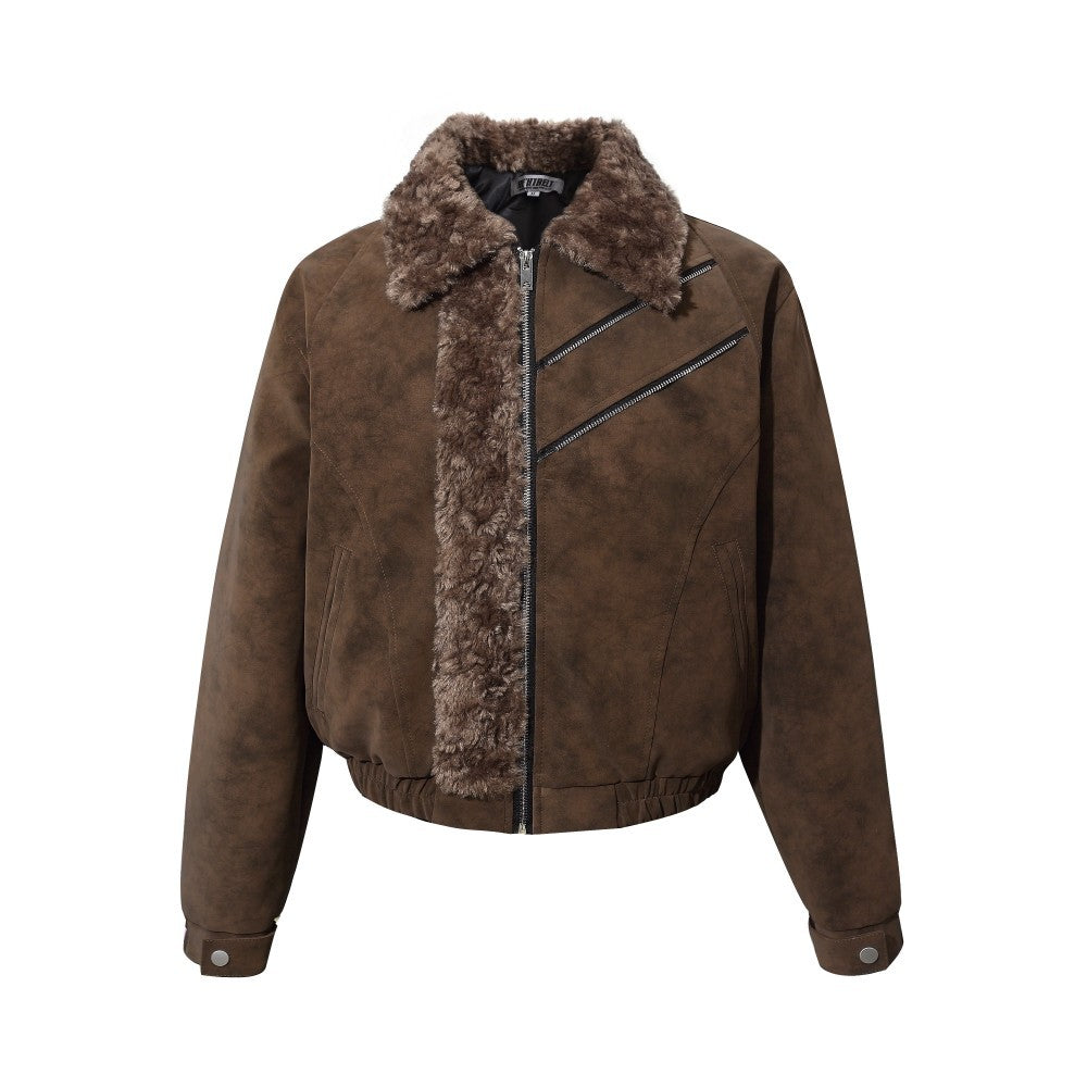 Faux Fur Trim Suede Quilted Jacket