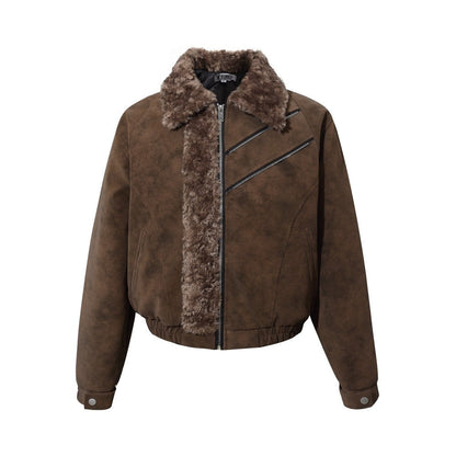 Faux Fur Trim Suede Quilted Jacket