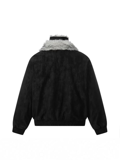 Close-up of the faux fur collar on the jacket