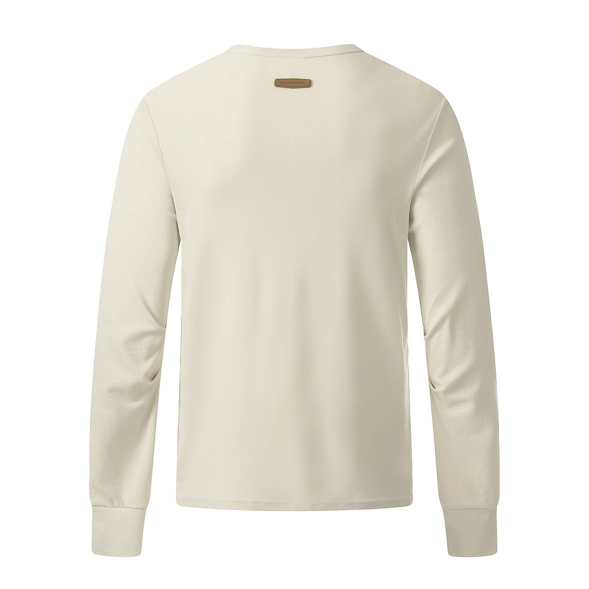 Detail view of studs and graphic styling on the Henley shirt