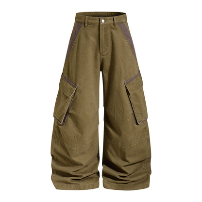 Wide-Leg Cargo Trousers With Contrast Panels