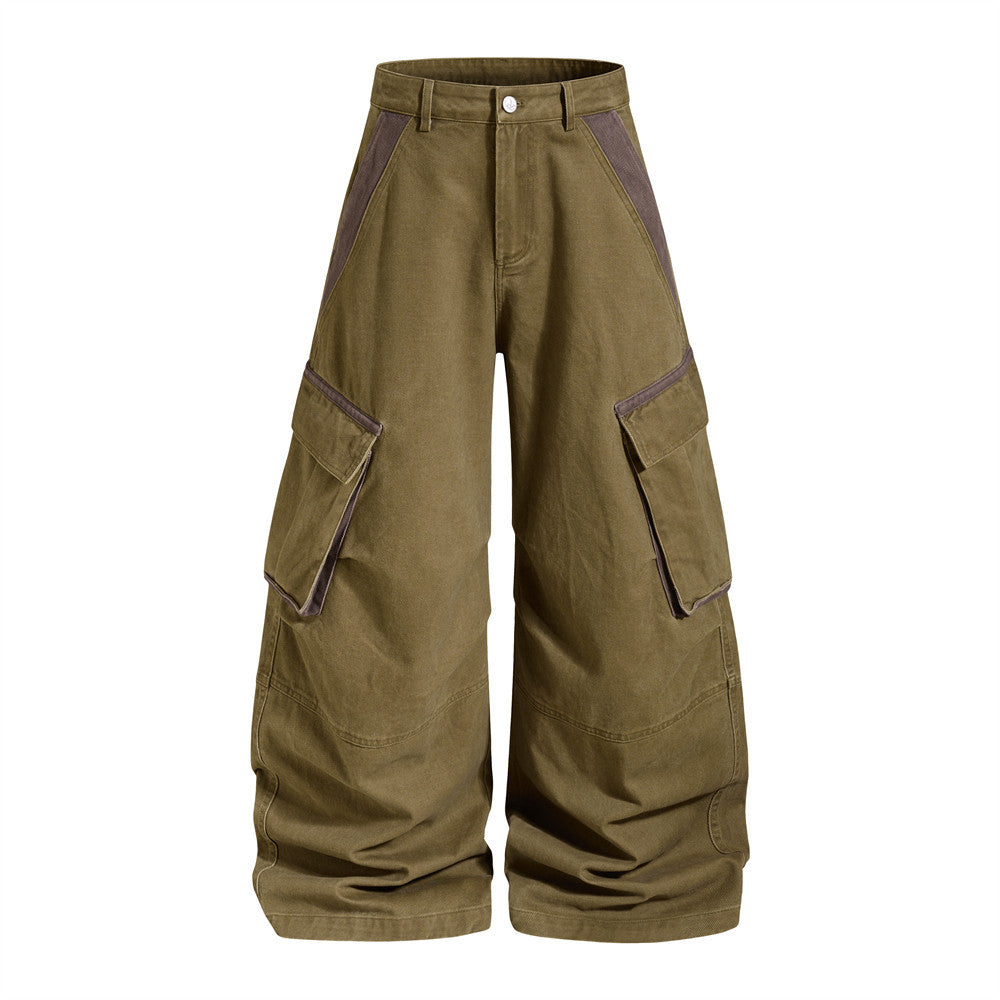 Close-up of contrast panel detailing on cargo trousers
