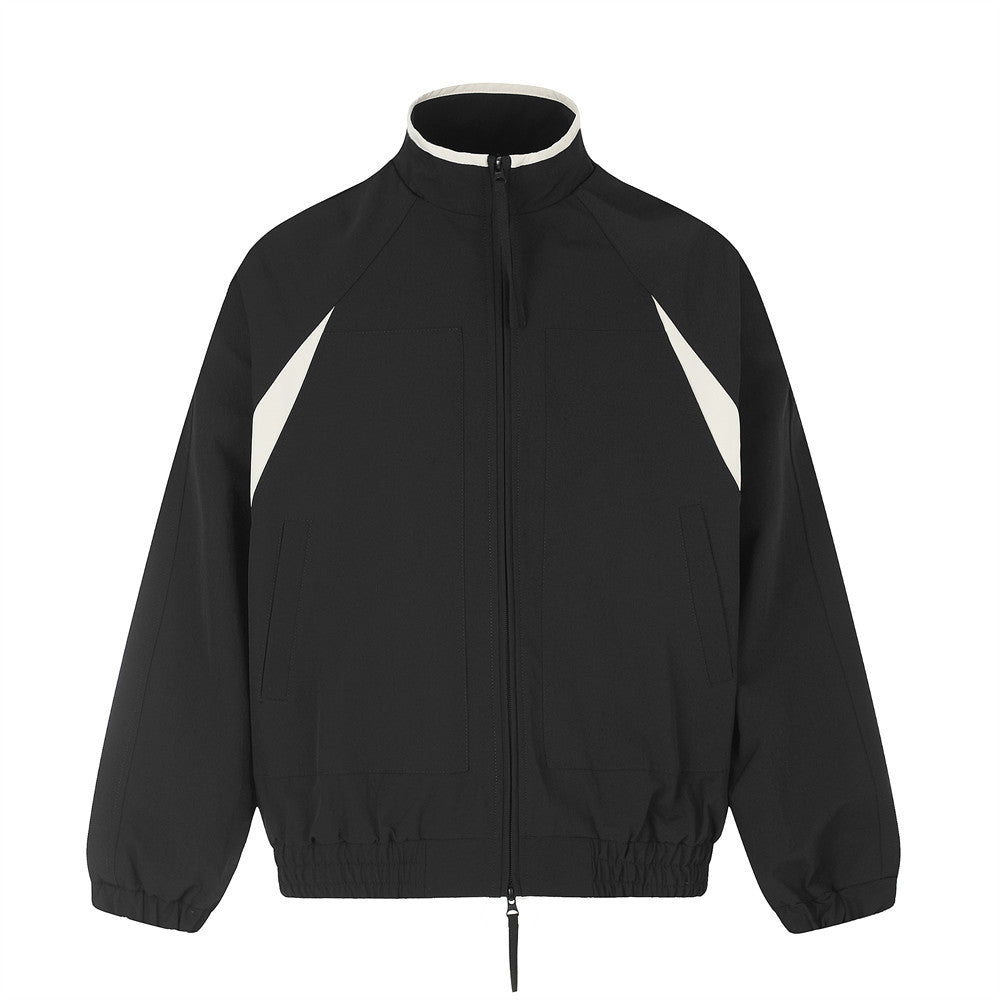 Black and white colourblock track jacket with full zip front