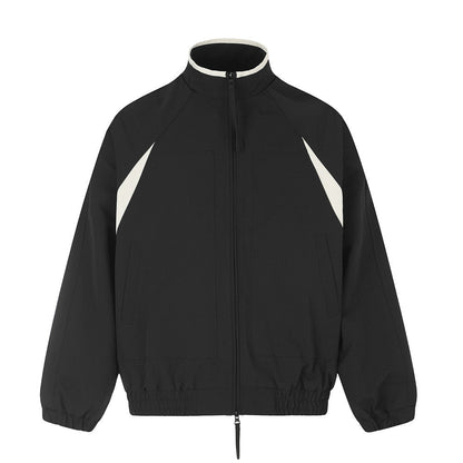 Black and white colourblock track jacket with full zip front