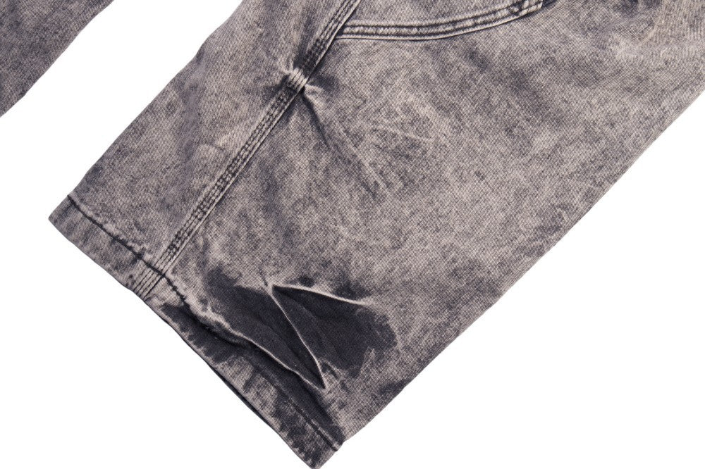 Full-length view of double waist panel jeans styled for casual wear