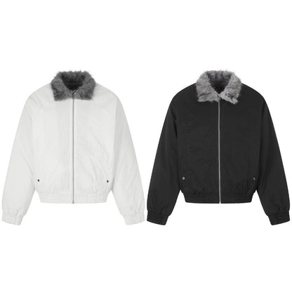 Men's oversized padded bomber jacket with faux fur collar