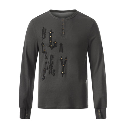 Gothic Stud Henley Shirt Slim Fit Streetwear Top