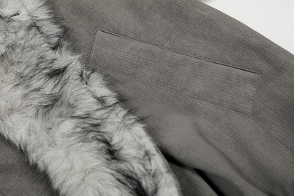 Texture detail of the soft faux fur collar
