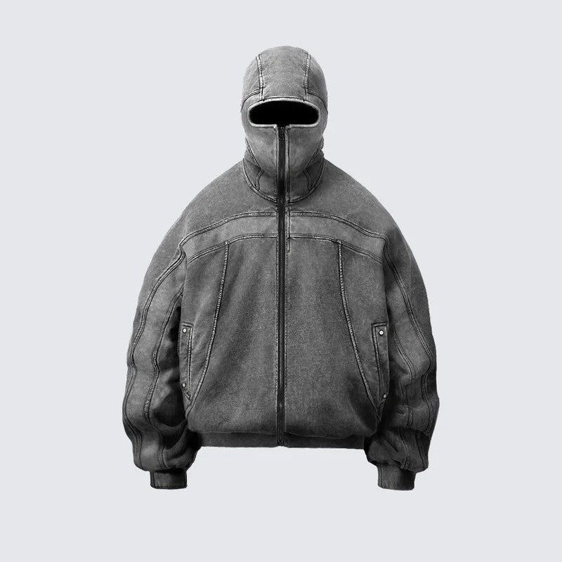 Side view showing the relaxed shape of the oversized zip hoodie