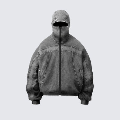 Side view showing the relaxed shape of the oversized zip hoodie
