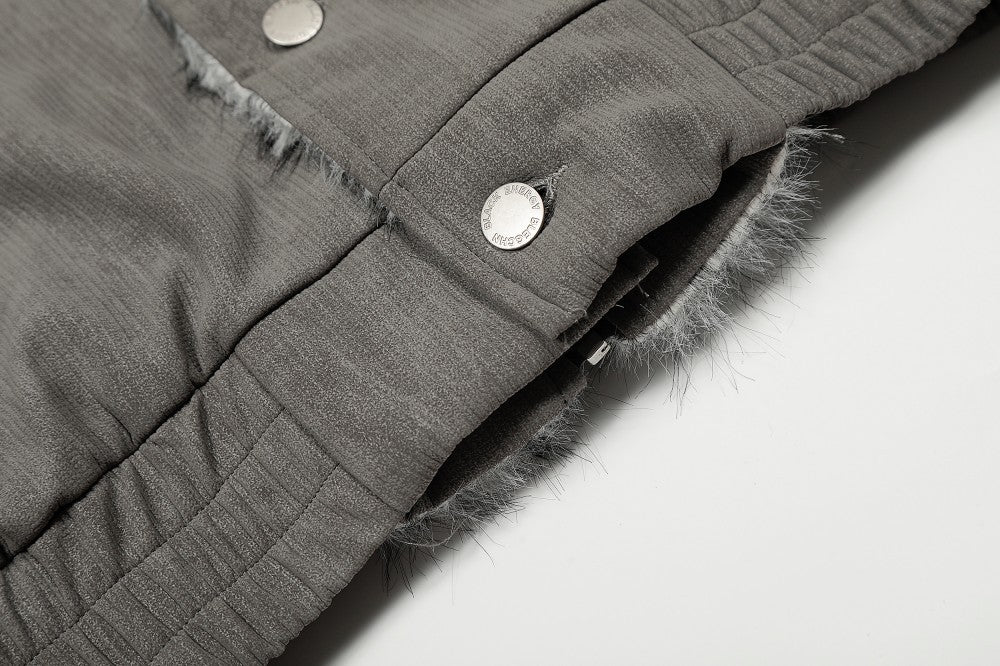 Sleeve detail showing the faux fur cuff trim