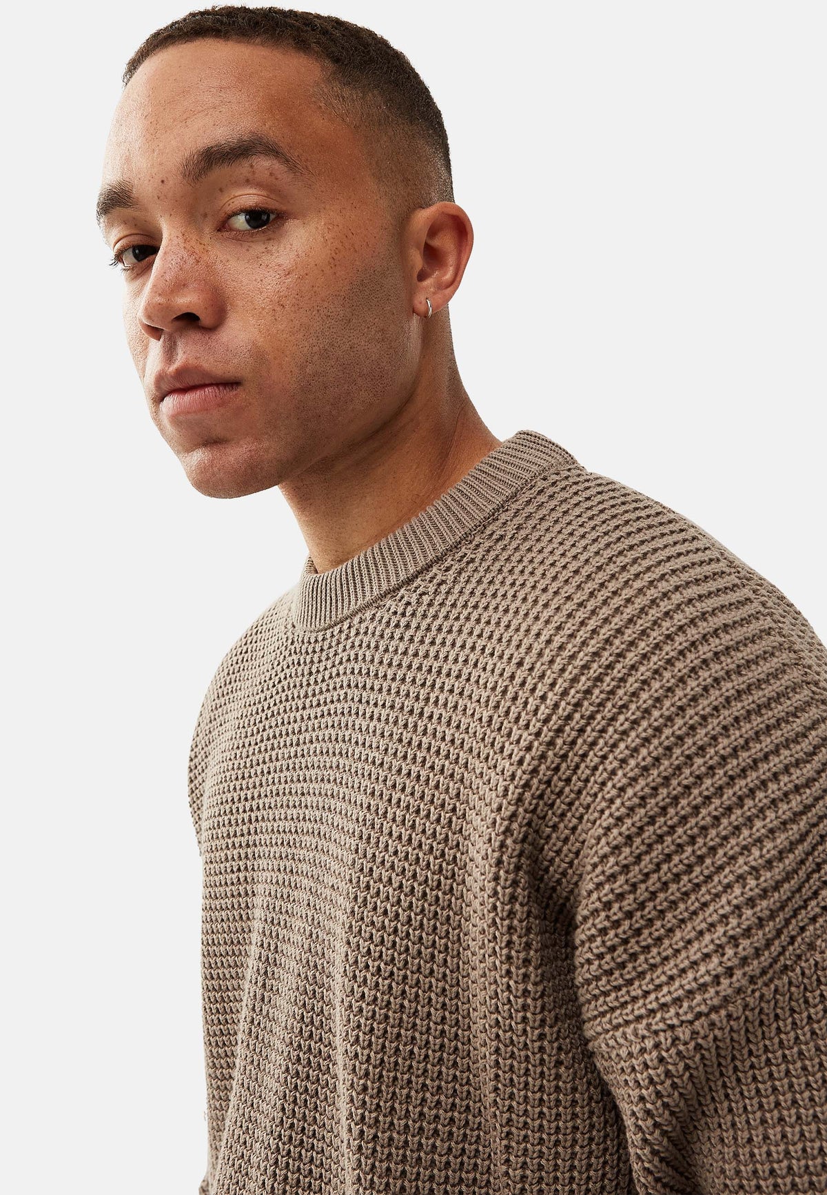 Revelse™ Boxy Waffle Knit Organic Cotton Sweater Mud