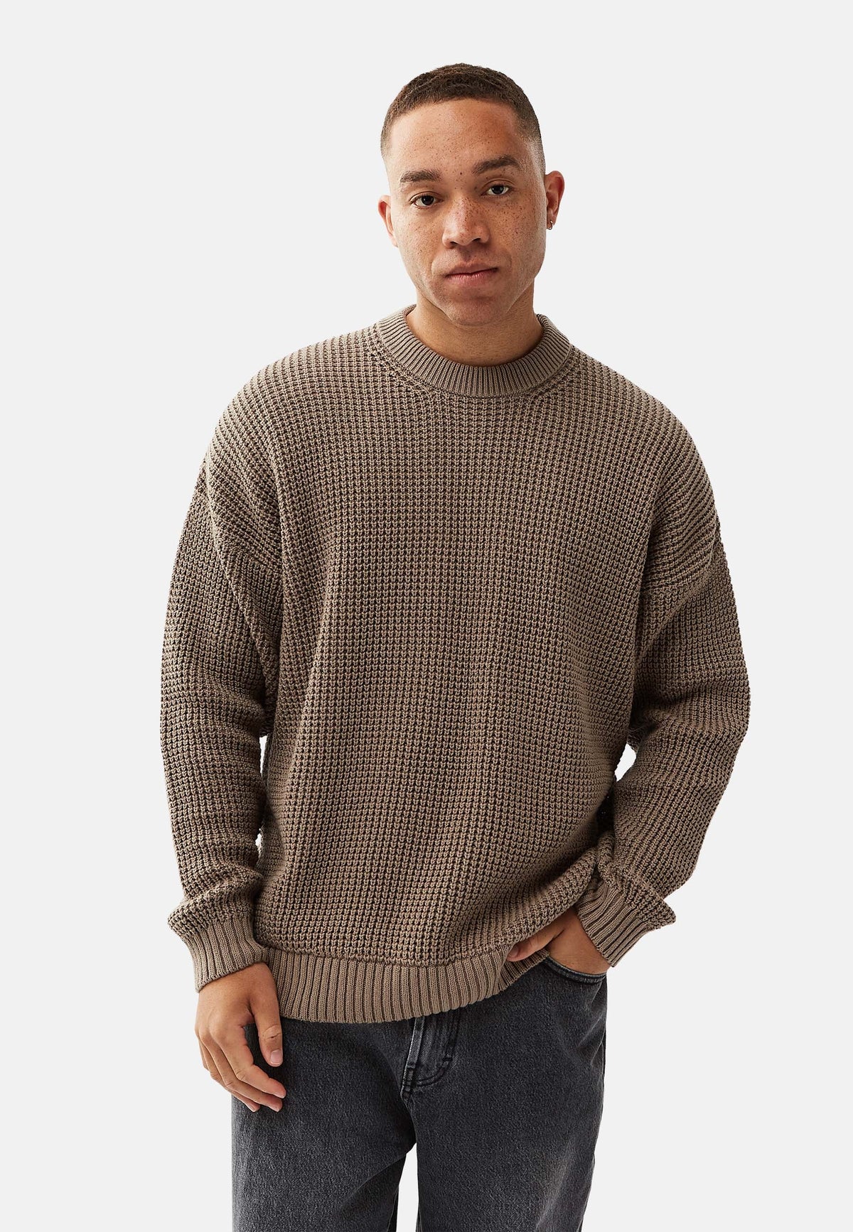 Revelse™ Boxy Waffle Knit Organic Cotton Sweater Mud