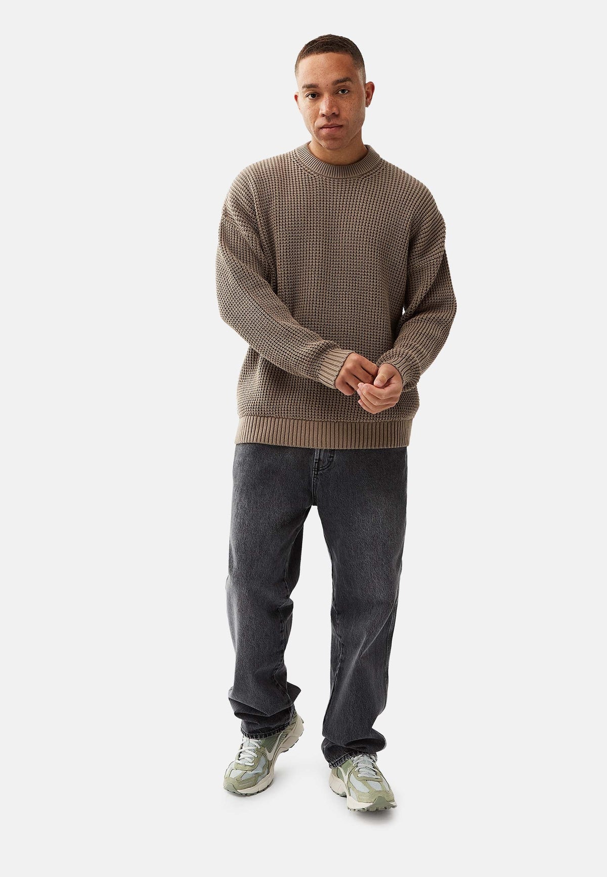 Revelse™ Boxy Waffle Knit Organic Cotton Sweater Mud