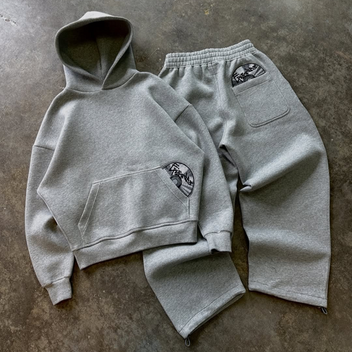 Revelse™ Cotton Blend Hoodie And Joggers Tracksuit Black And Grey