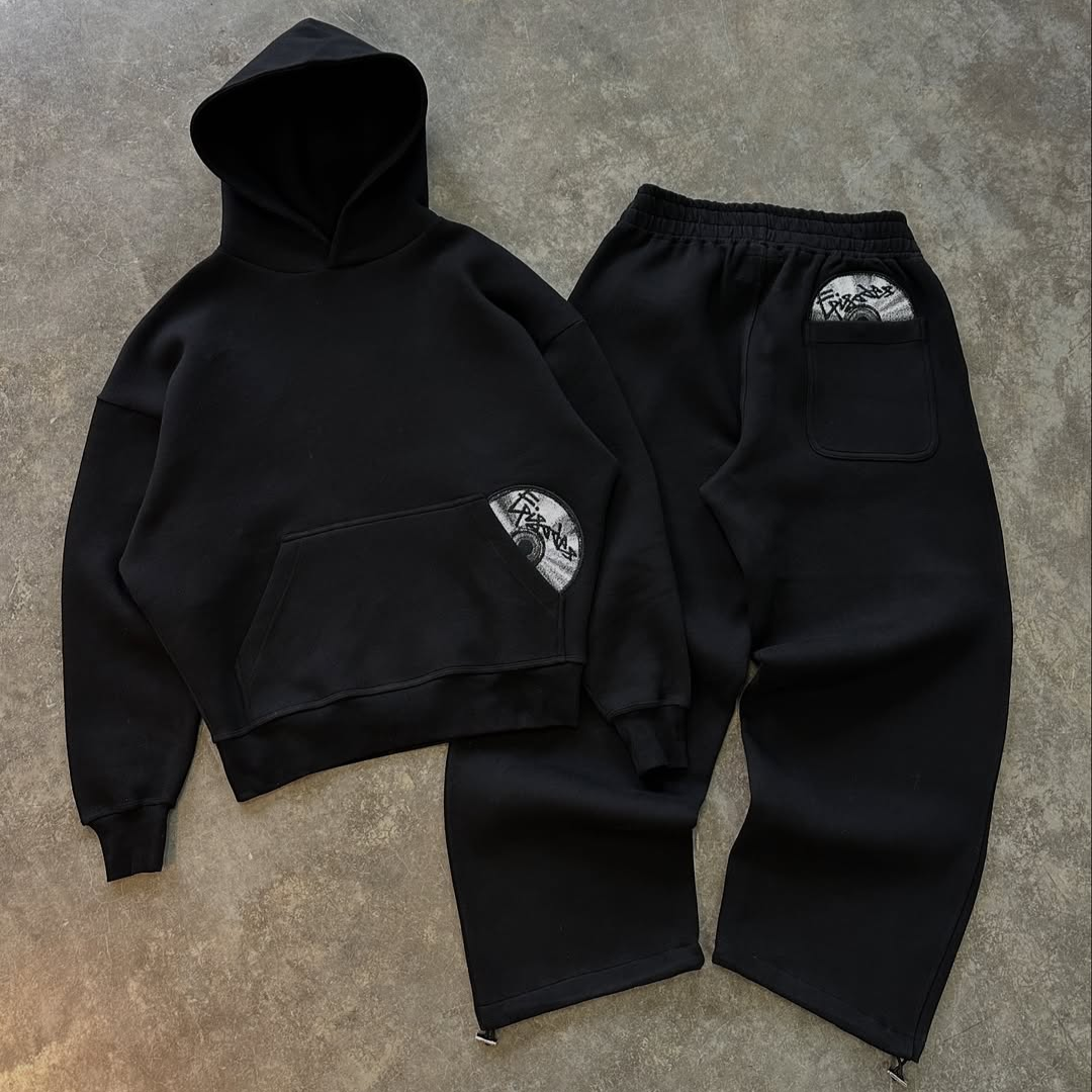 Revelse™ Cotton Blend Hoodie And Joggers Tracksuit Black And Grey