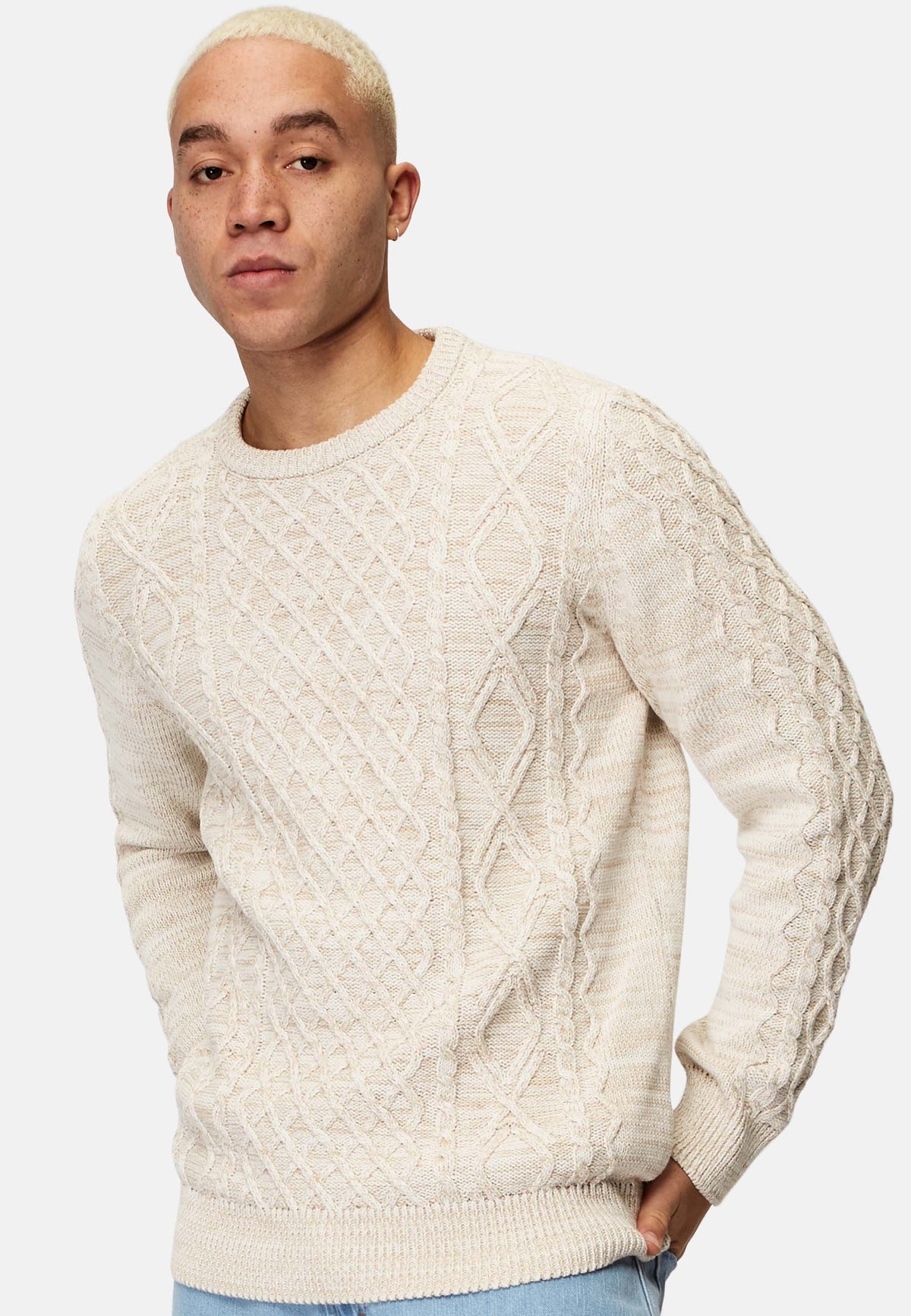 Revelse™ Organic Cotton Cable Knit Sweater Beige
