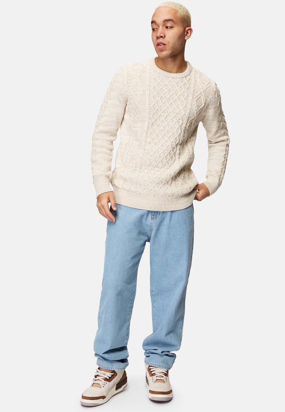 Revelse™ Organic Cotton Cable Knit Sweater Beige