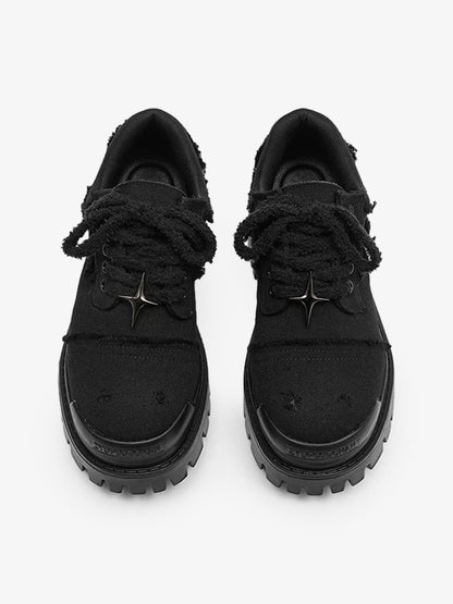 Chunky denim trainers displayed together to show their statement design