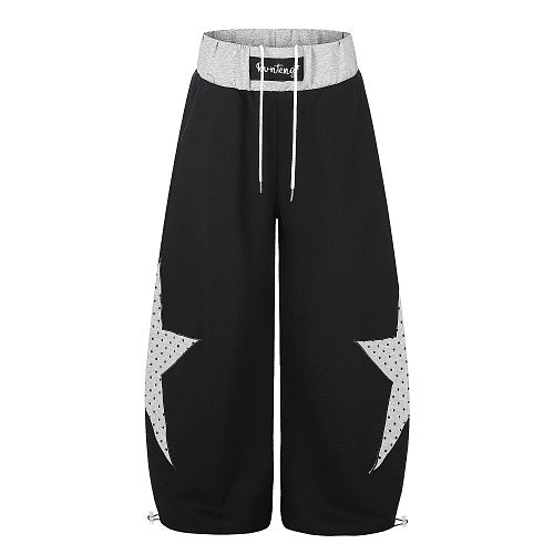 Baggy Star Panel Sweatpants With Layered Waist