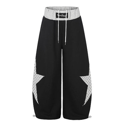Baggy Star Panel Sweatpants With Layered Waist