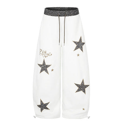 Leopard Star Baggy Sweatpants Relaxed Streetwear Trousers