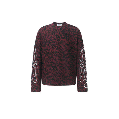 Leopard Print Embroidered Long Sleeve Sweatshirt