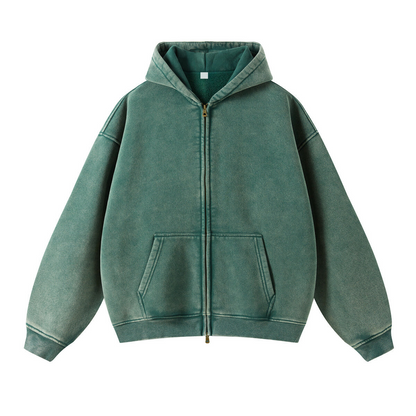 Revelse™ Washed Oversized Retro Zip-Up Hoodie