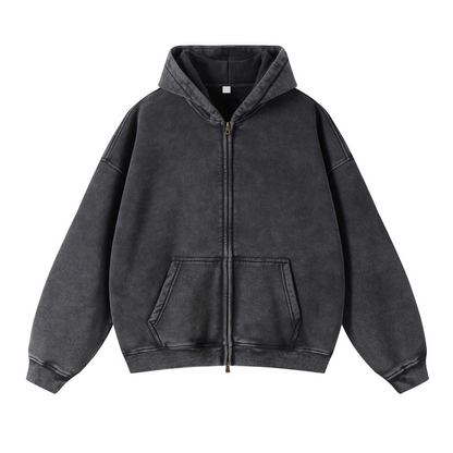 Revelse™ Washed Oversized Retro Zip-Up Hoodie