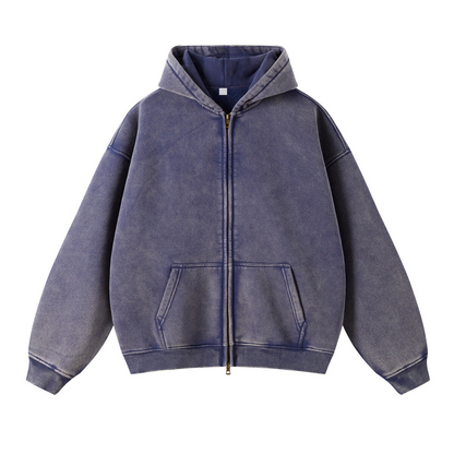 Revelse™ Washed Oversized Retro Zip-Up Hoodie
