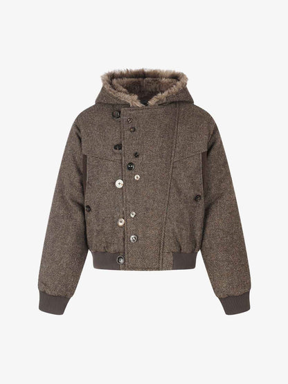 Faux-Fur Hooded Coat With Asymmetric Button Front