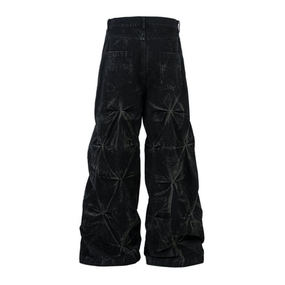 Revelse™ Washed Distressed Pleated Baggy Jeans
