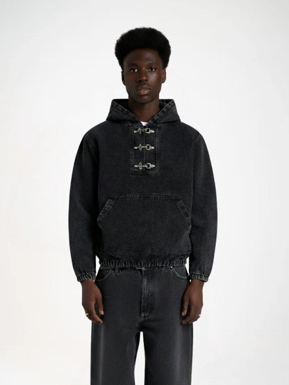 Revelse™ Washed Denim Toggle Front Hoodie Black