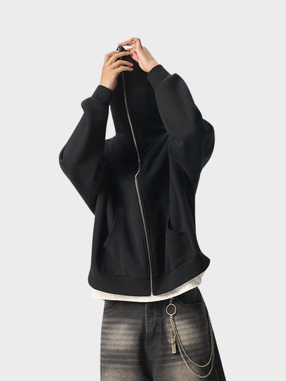 Revelse™ Full-Zip Fleece Hoodie Black Loose Fit