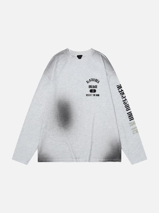 Revelse™ Distressed Graphic Long Sleeve Tee Heather Grey