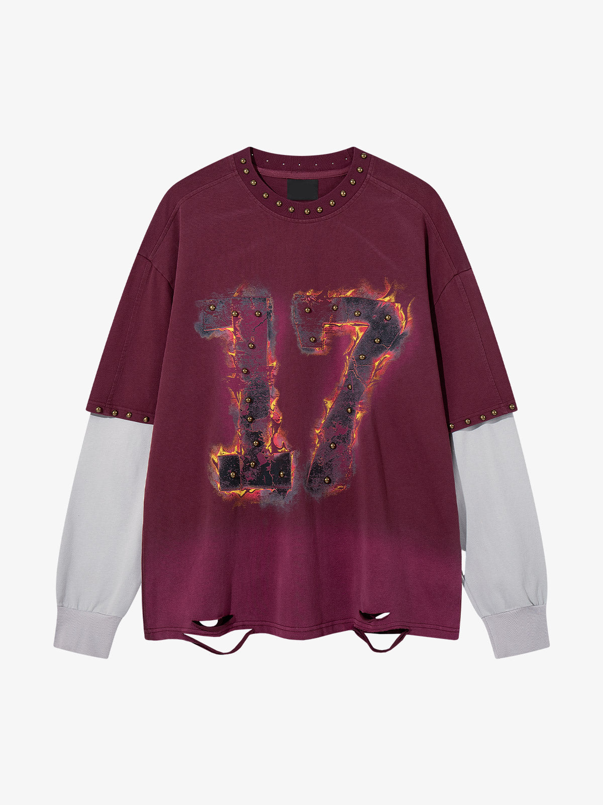 Flame graphic studded long sleeve T-shirt shown from the front