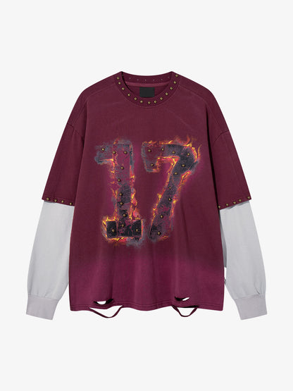 Flame graphic studded long sleeve T-shirt shown from the front