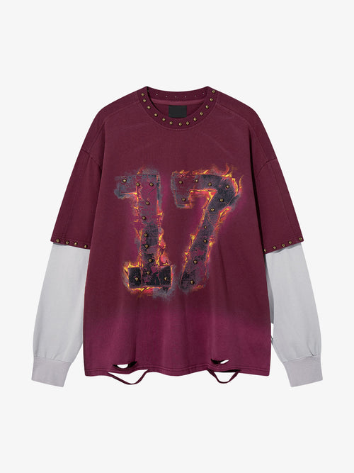 Flame graphic studded long sleeve T-shirt shown from the front