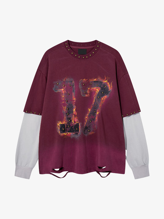 Flame graphic studded long sleeve T-shirt shown from the front