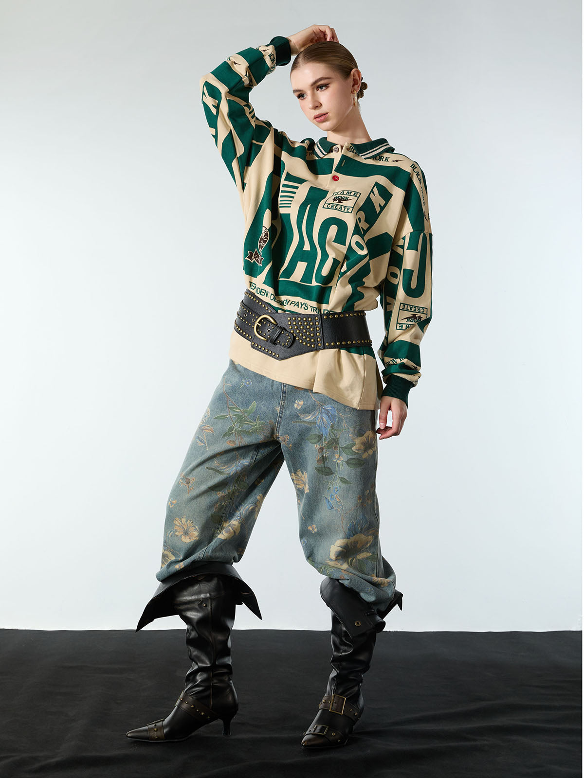 Revelse™ Floral Print Denim Carpenter Jeans