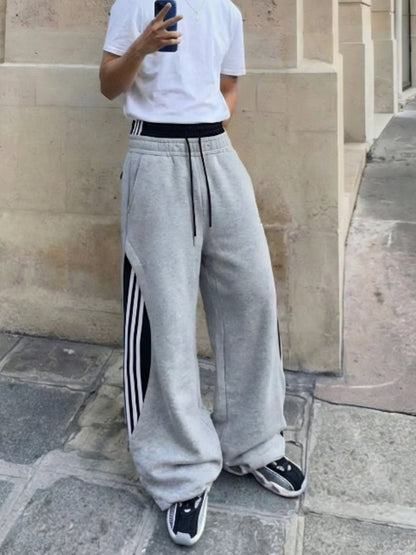 Revelse™ Wide-Leg Cotton Joggers with Side Stripe Panels