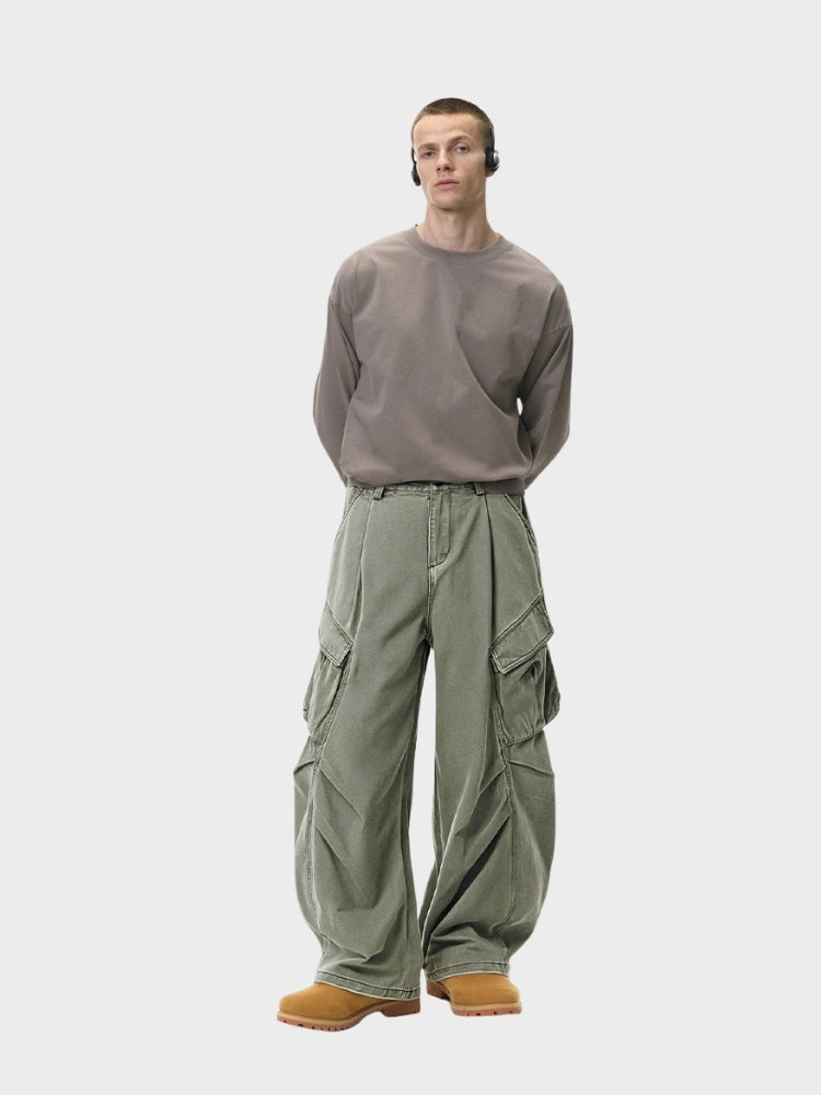 Revelse™ Oversized Wrinkled Cargo Denim Pants Elastic Waist