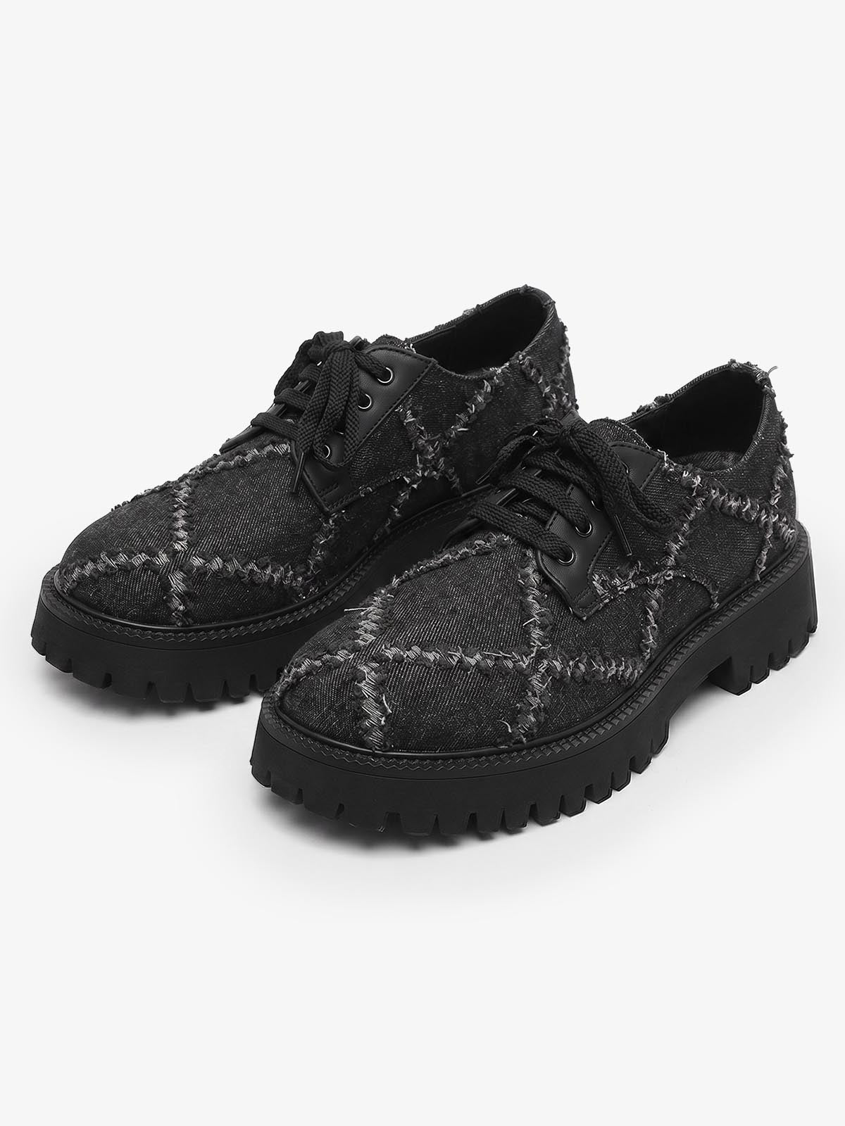 Chunky Platform Derby Shoes Black Lace-Up