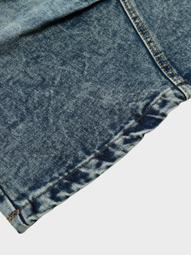 Revelse™ Longline Baggy Studded Denim Shorts Gray Blue