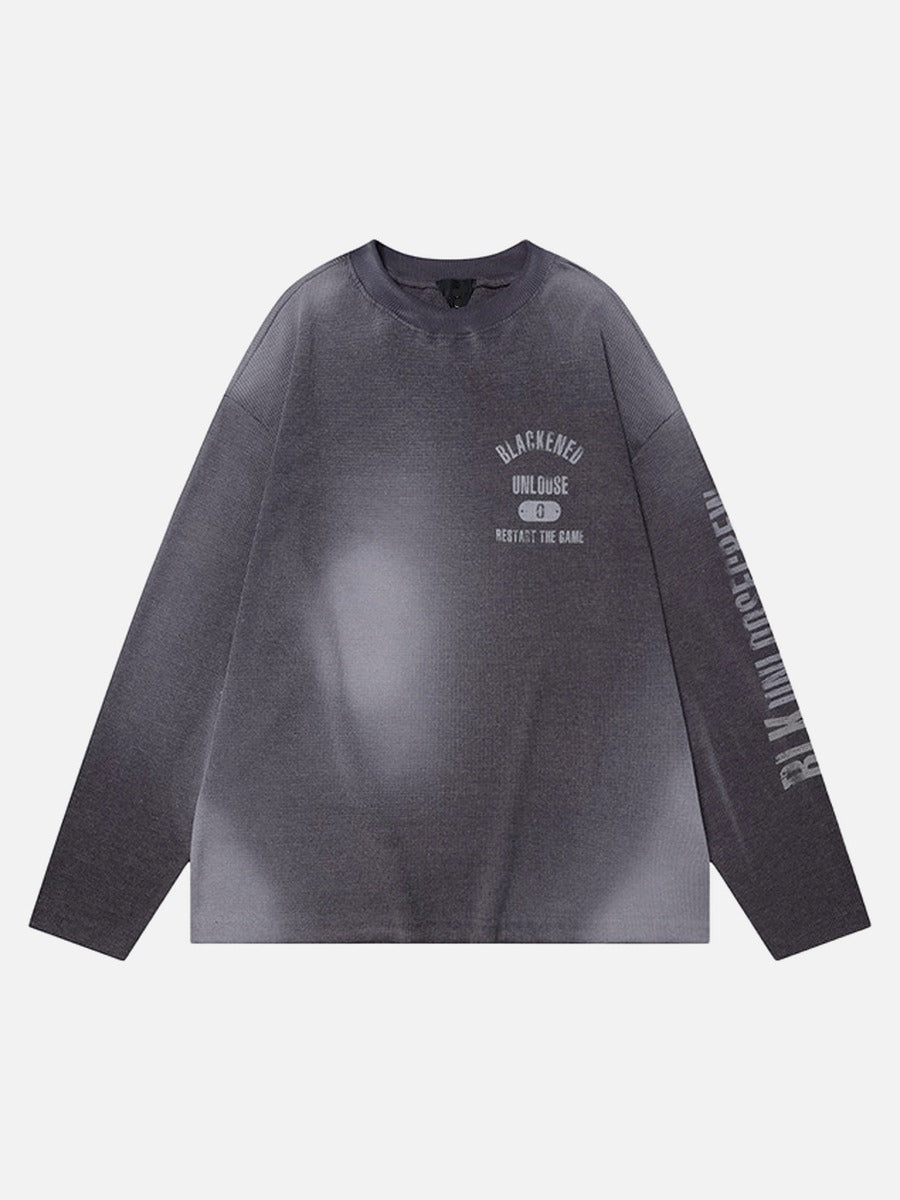 Revelse™ Distressed Graphic Long Sleeve Tee Heather Grey