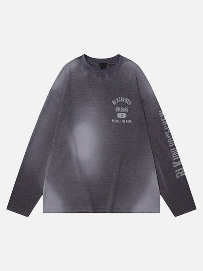 Revelse™ Distressed Graphic Long Sleeve Tee Heather Grey