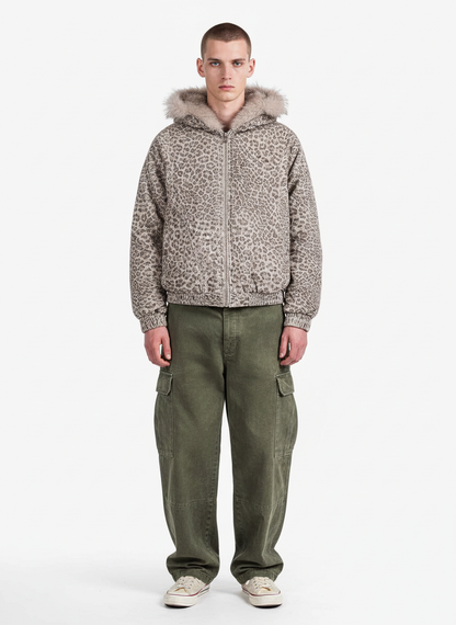 Revelse™ Cheetah Print Hooded Jacket with Faux Mink Fur Trim