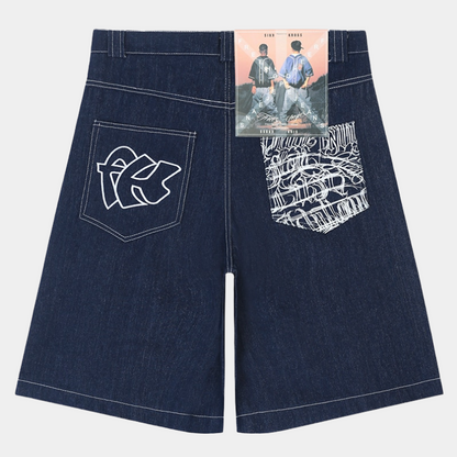 Revelse™ Men’s Graffiti Print Denim Shorts Hip-Hop Streetwear