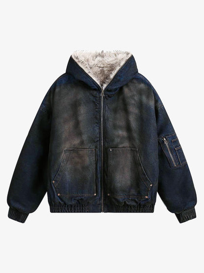 Revelse™ Washed Cotton Fur Hooded Jacket
