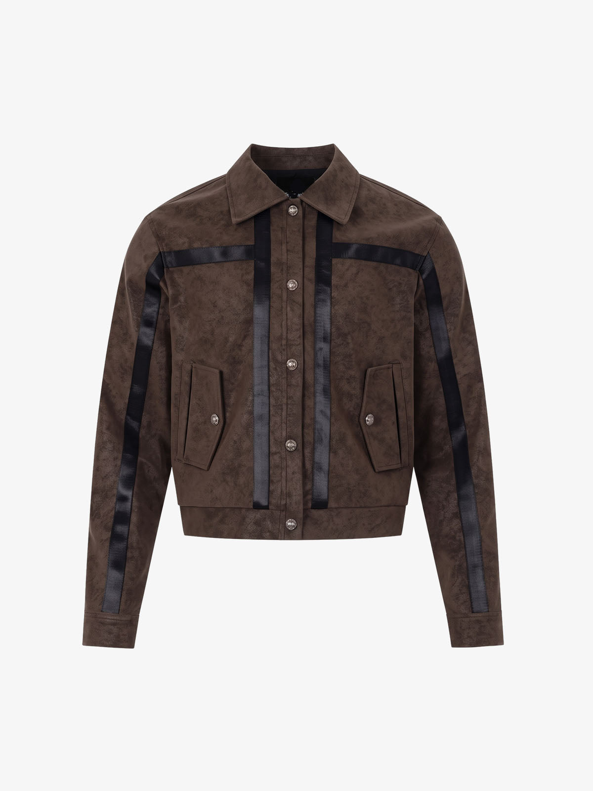 Brown Faux Leather Cropped Patchwork Jacket
